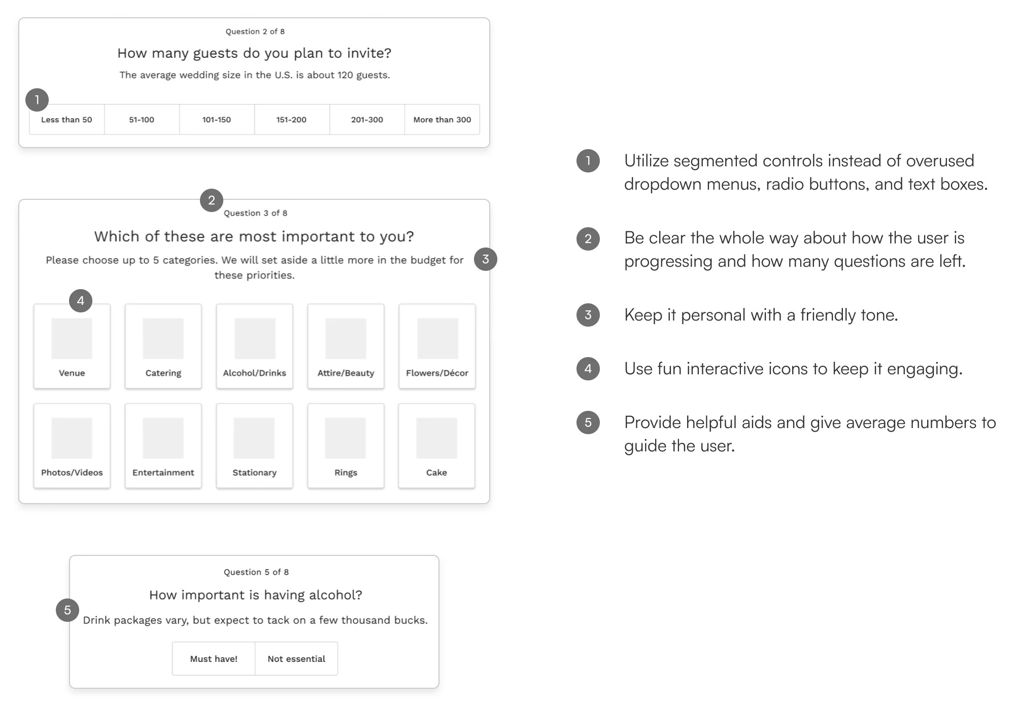 Fun question-style onboarding screens