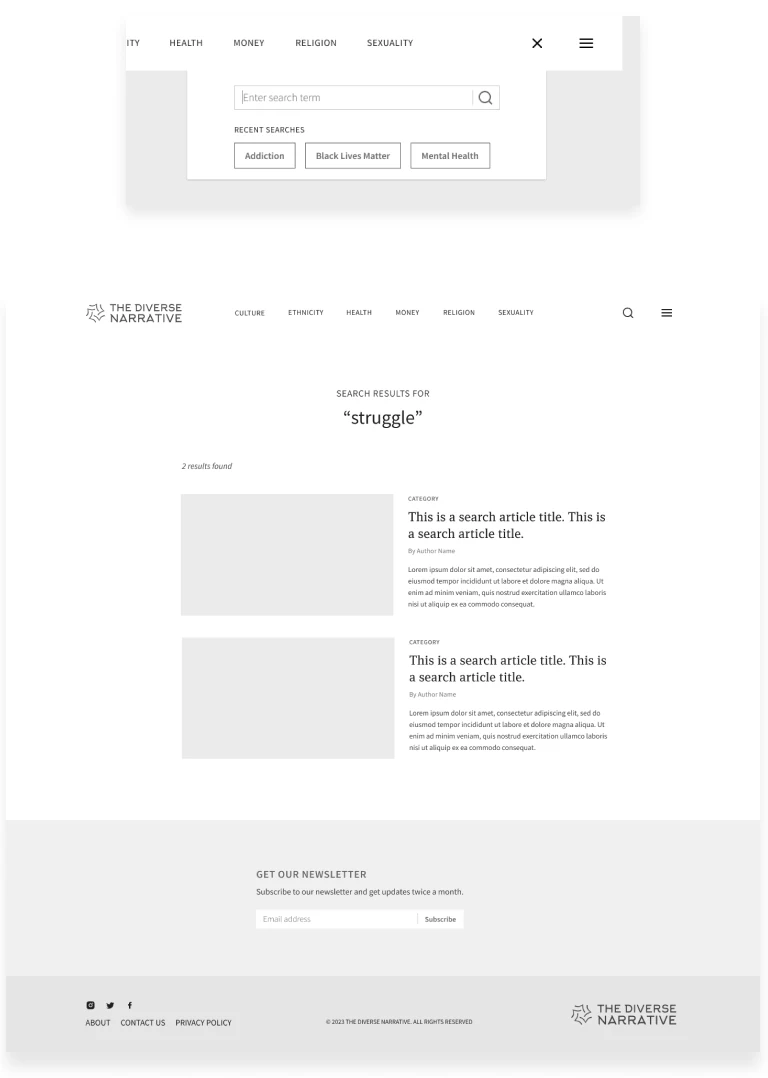 Search page wireframe