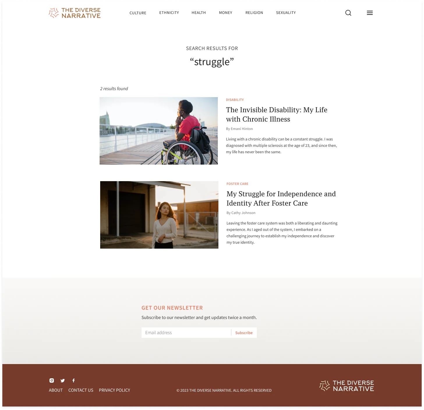 Search results – first iteration