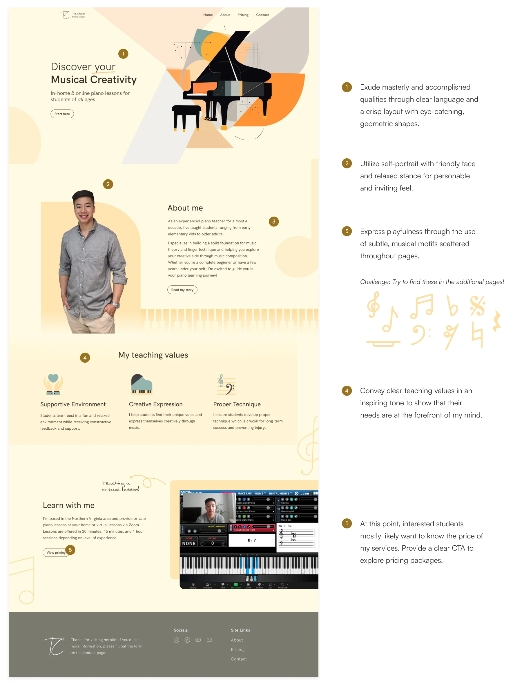 Annotated homepage design